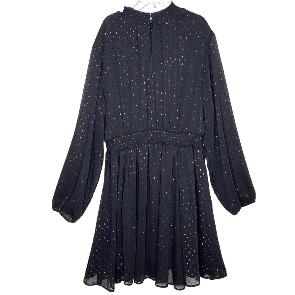 Torrid Mini Clip Dot Blouson Sleeve Dress Size 1X Women Plus Size Black Metallic - Picture 5 of 12